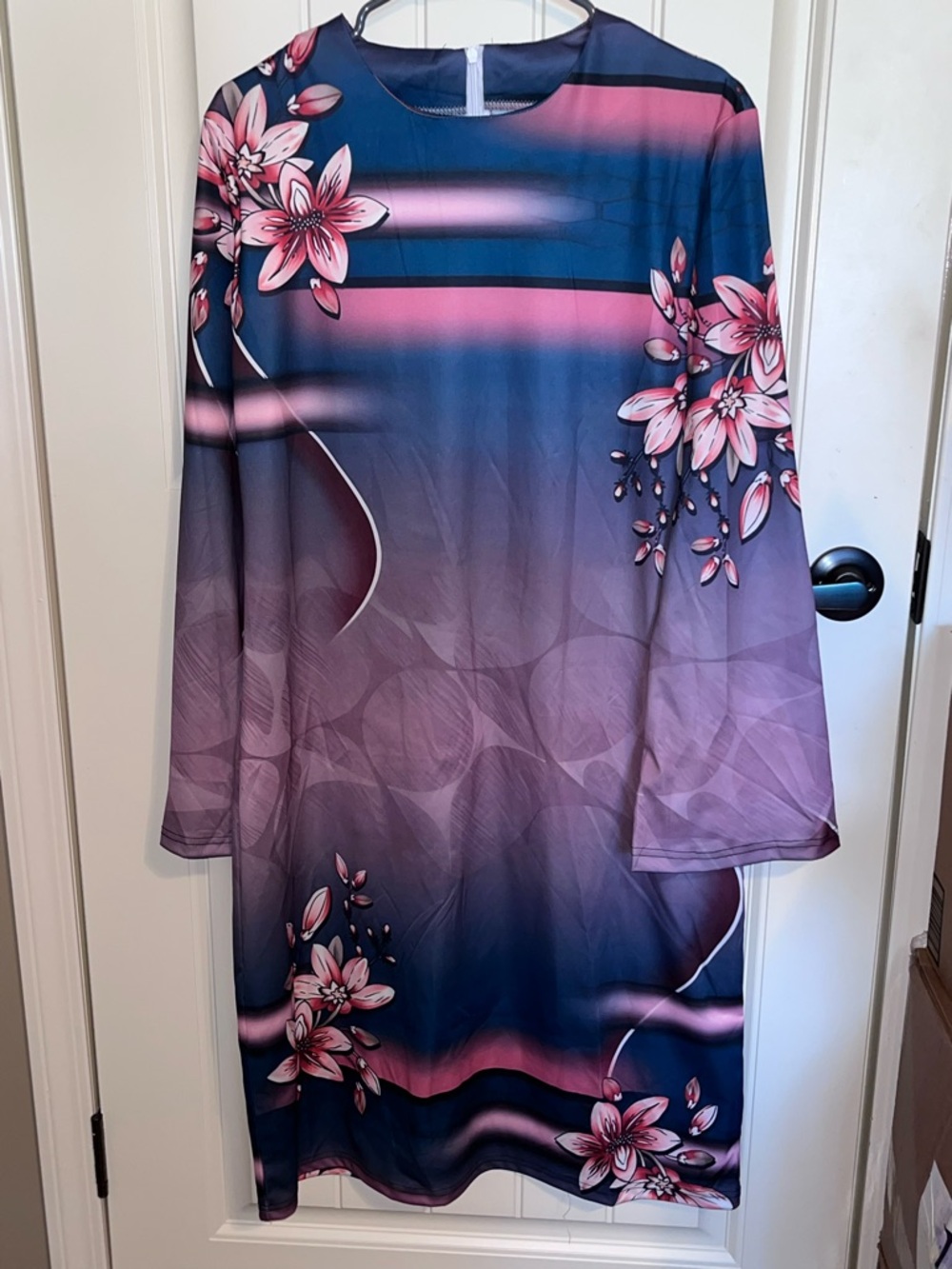 Floral Ombre Shift Dress in Navy and Pink